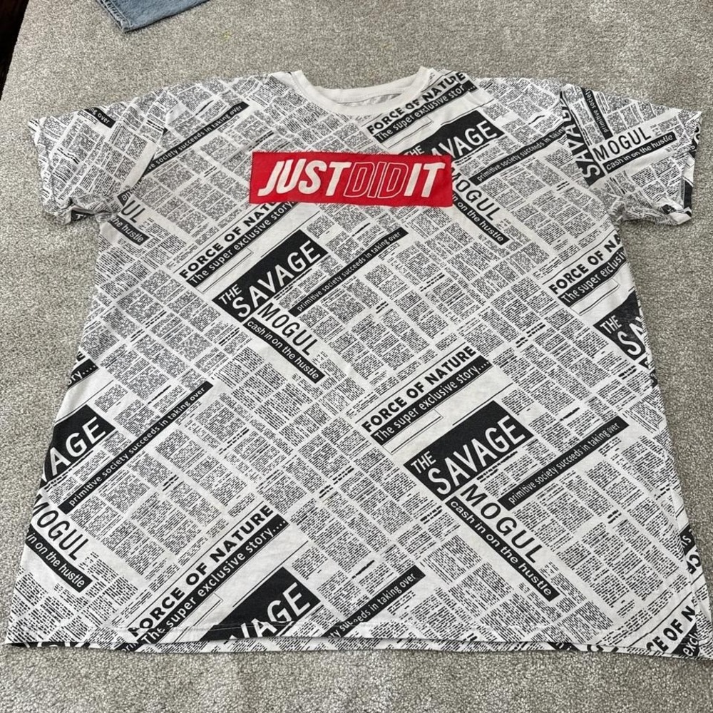 The Savage Just Did It AOP Newspaper Print Tee Streetwear Graphic T Shirt XL